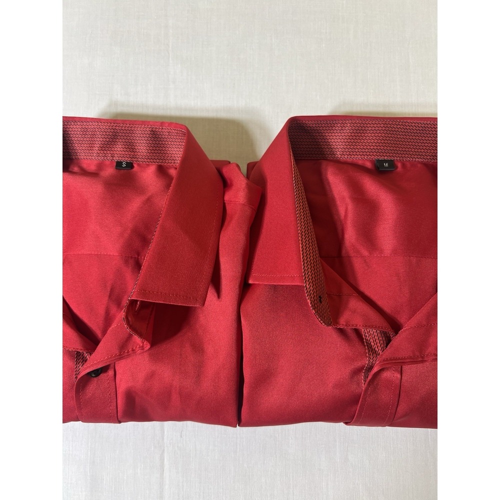 Men Red Shiny Dress Shirts Lot  Of 2 Small & Medium Formal Prom Party Button Up